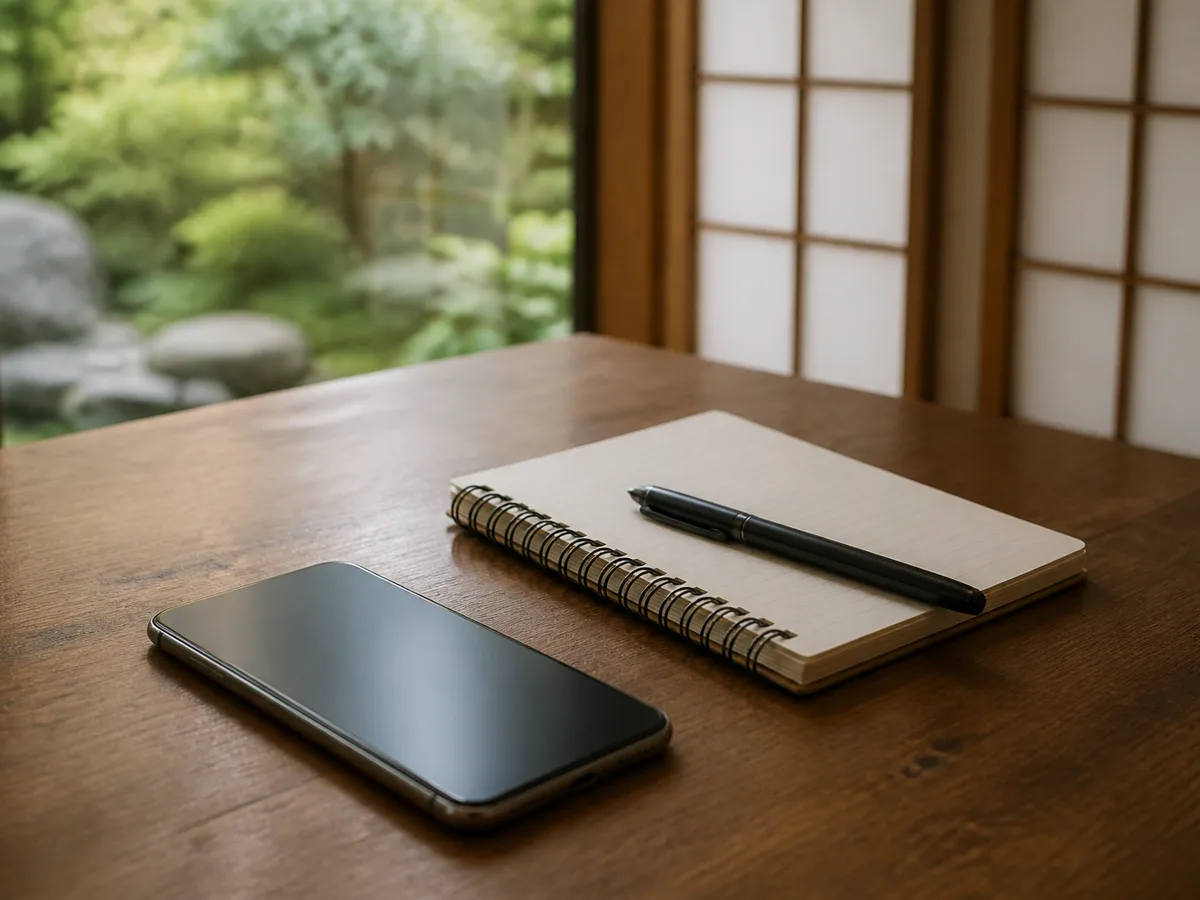問い合わせ用の電話とメモが置かれた机